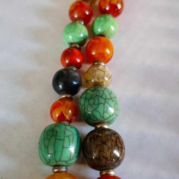 VTG Multi-Color Lucite Gumball Graduated Beaded Double Necklace Sterling Clasp - Picture 10 of 12